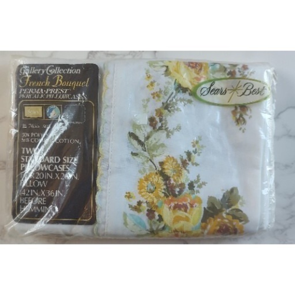 NOS Sears French Bouquet 2 Pillowcases Sealed Standard Yellow Floral Vintage A13